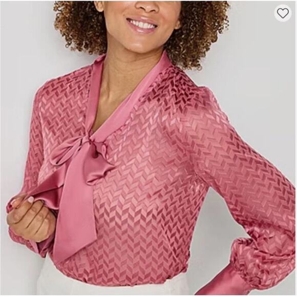 Worhington Womens 2X V Neck Tie Long Sleeve Semi Sheer Blouse Top - Picture 5 of 10